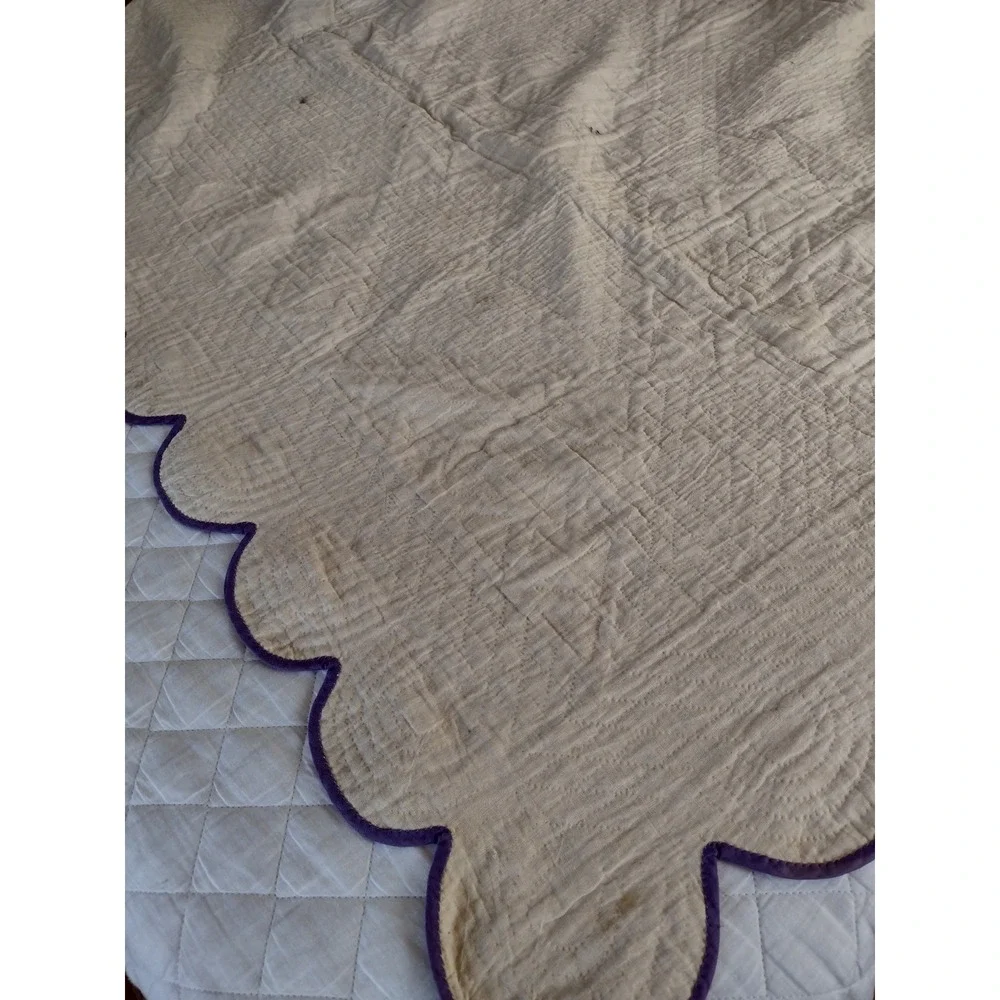 Vtg 30s WINDMILL QUILT Purple Yellow Floral Calico Scalloped Border Hand Quilted